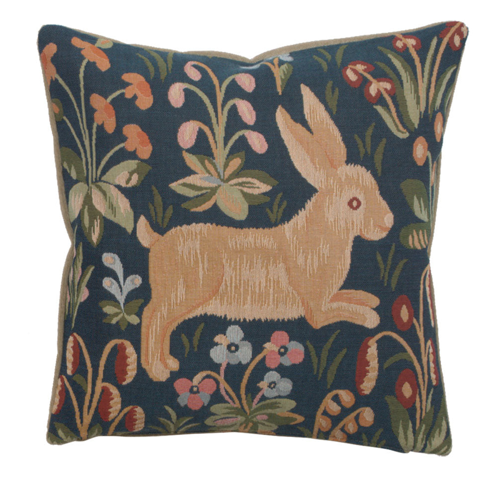 Running Rabbit in Blue  French Cushion