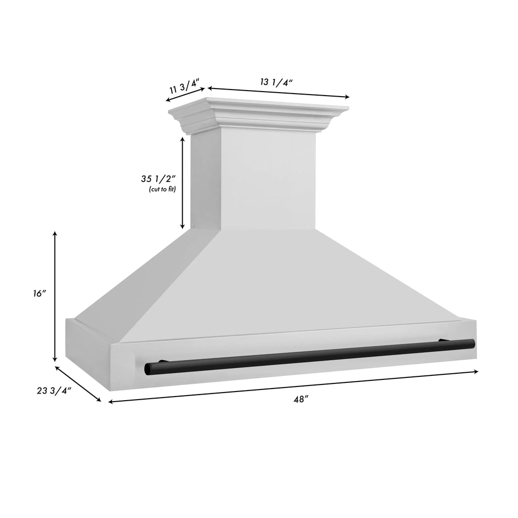ZLINE 48" Autograph Stainless Wall Range Hood, Black Handle 8654STZ-48-MB