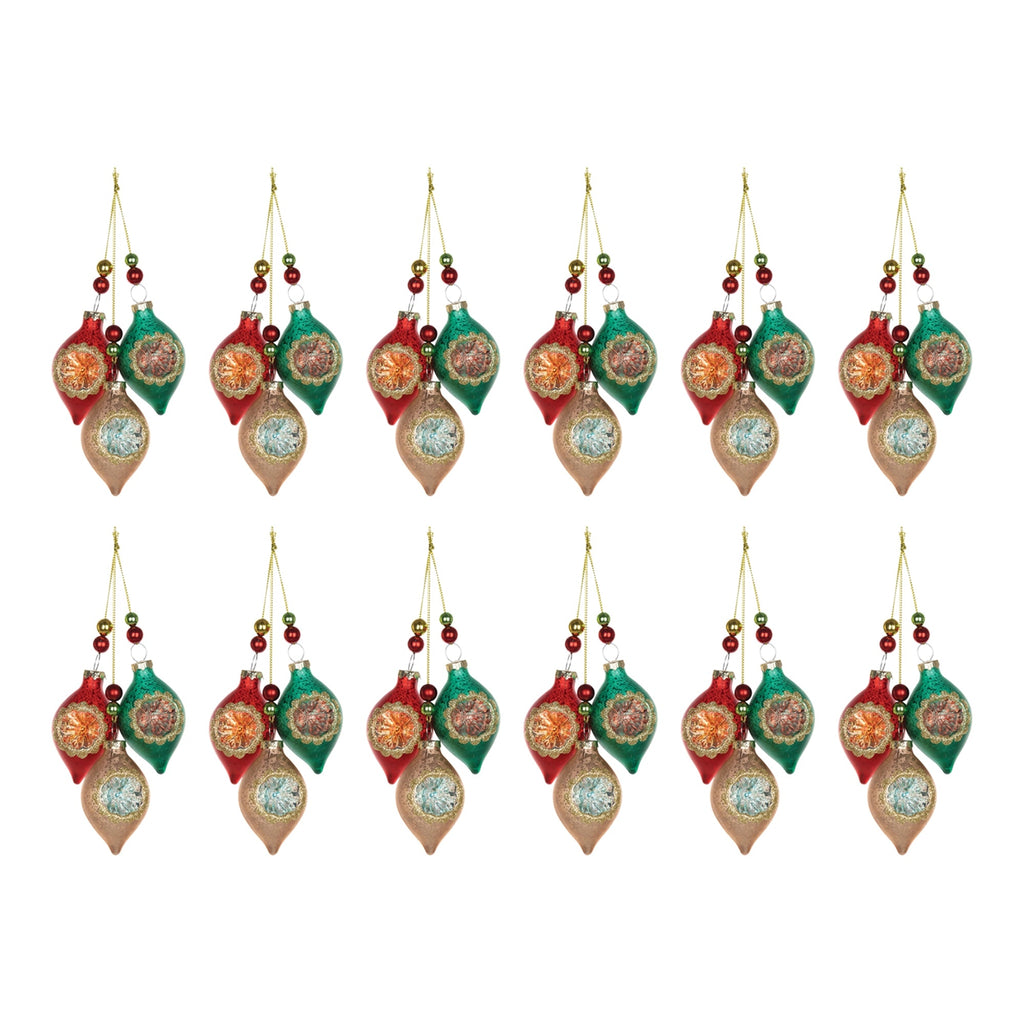 Glass Reflector Ornament Drop (Set of 12)