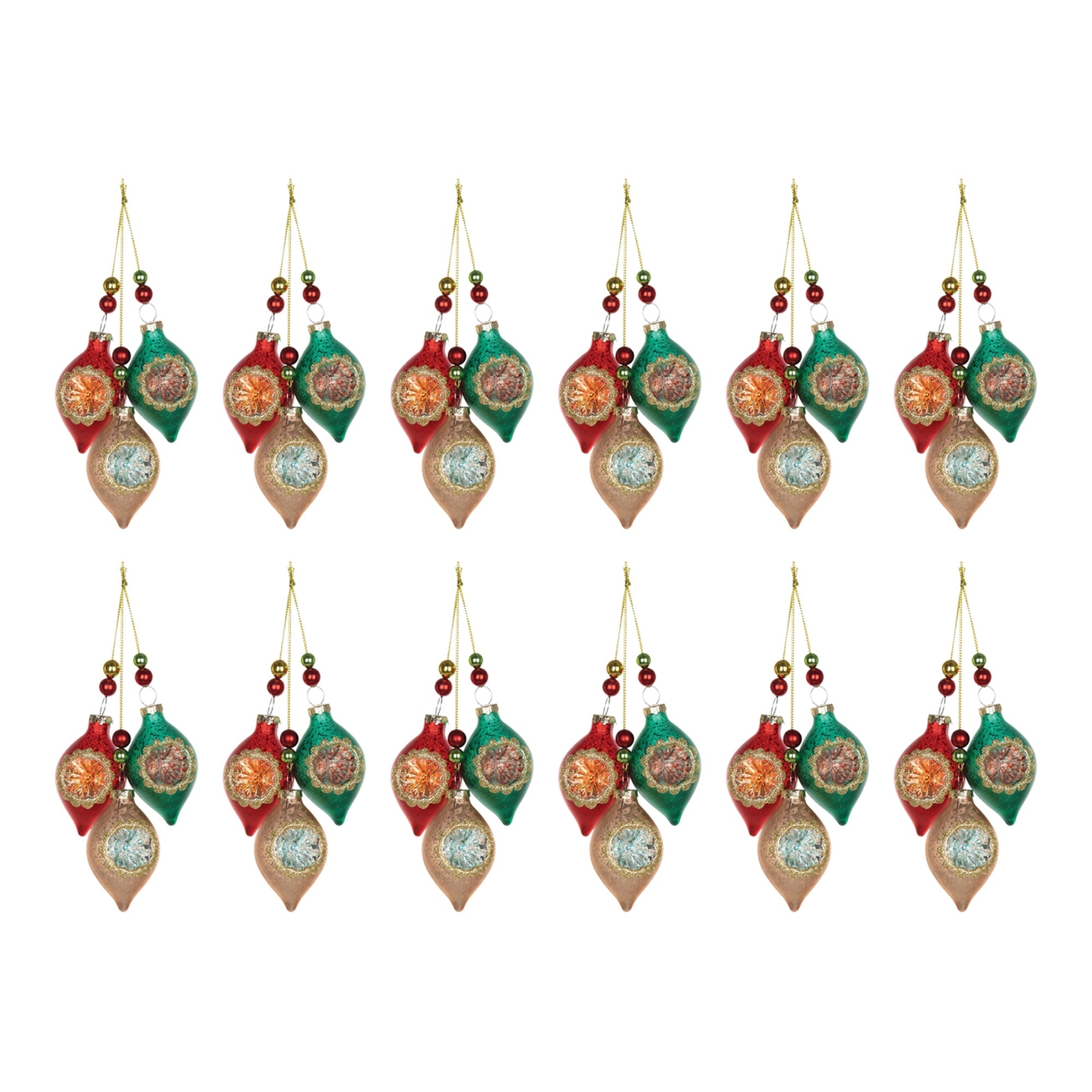 Glass Reflector Ornament Drop (Set of 12)