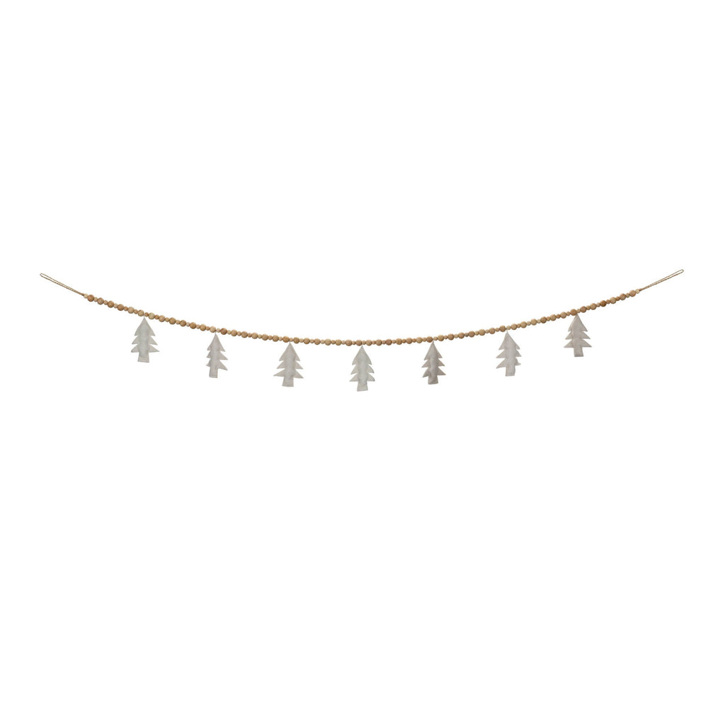 Wood Beaded Wool Tree Garland (Set of 2)