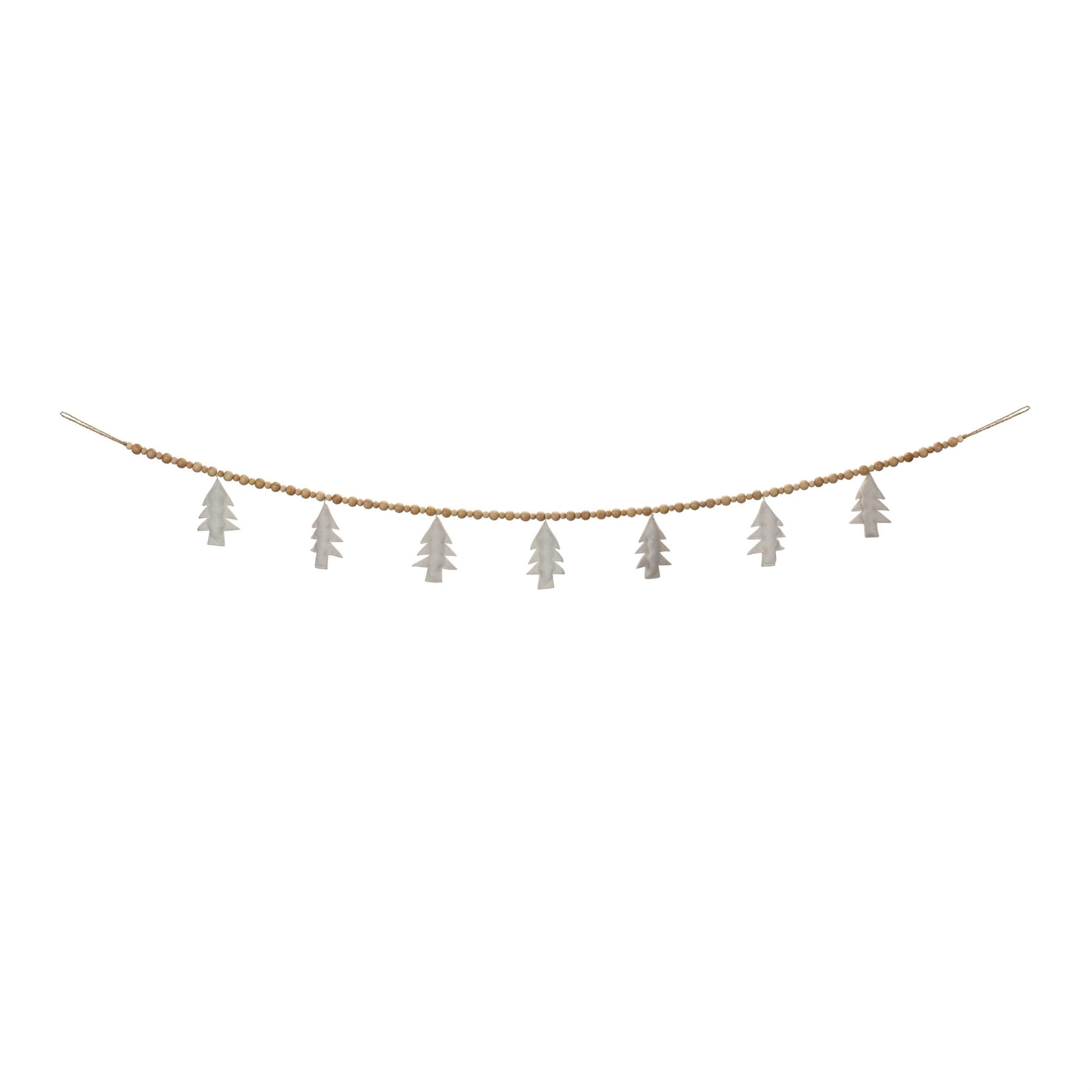 Wood Beaded Wool Tree Garland (Set of 2)