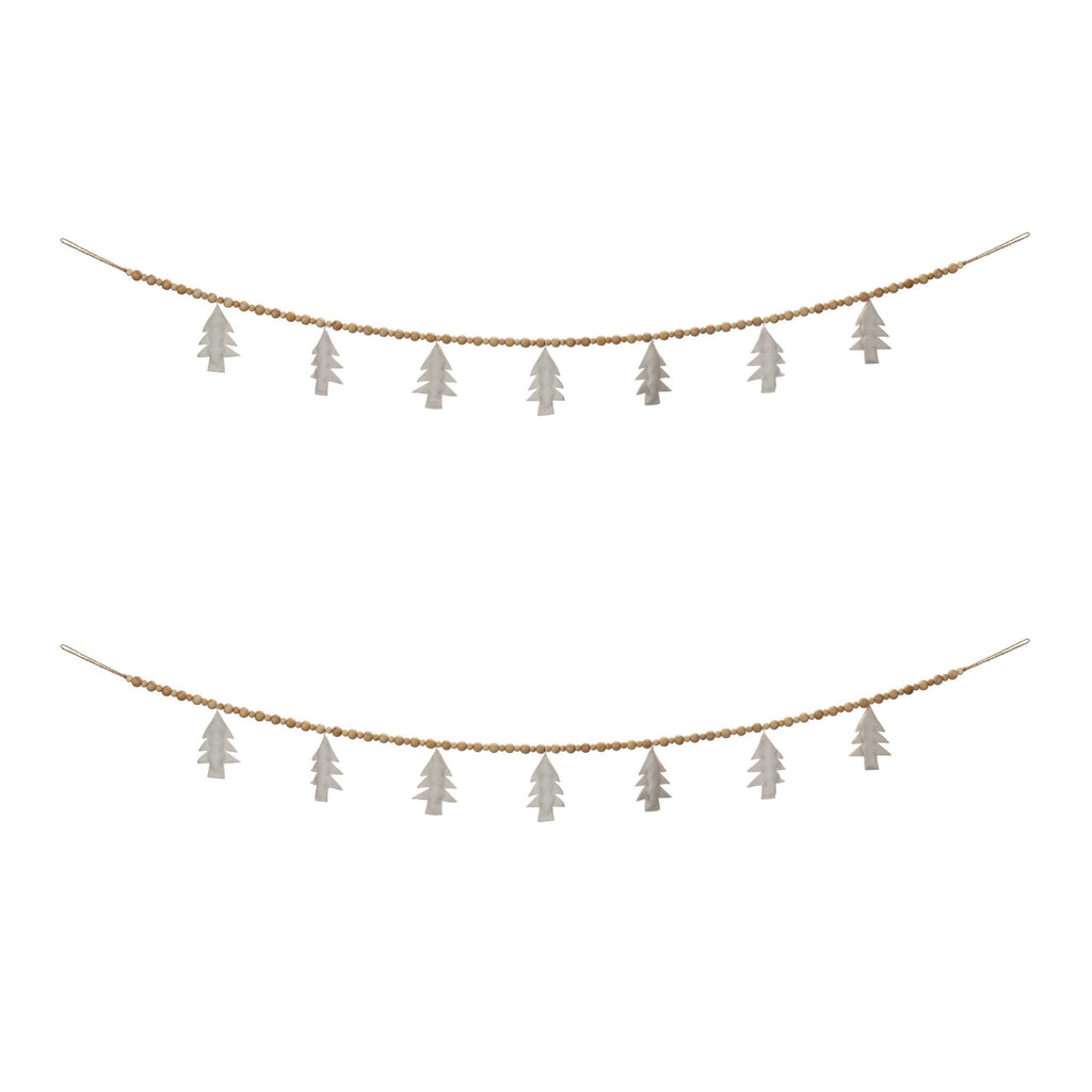 Wood Beaded Wool Tree Garland (Set of 2)