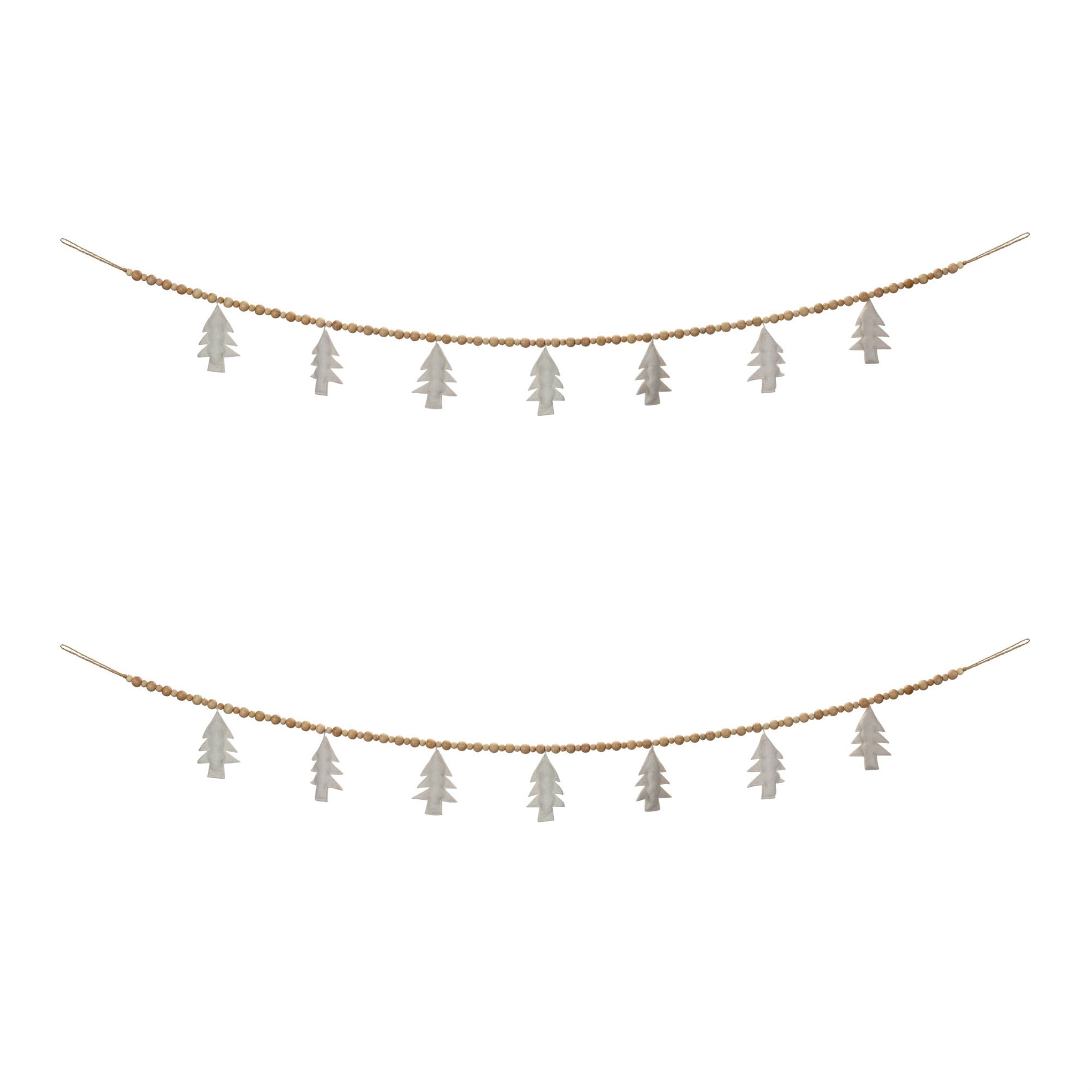 Wood Beaded Wool Tree Garland (Set of 2)