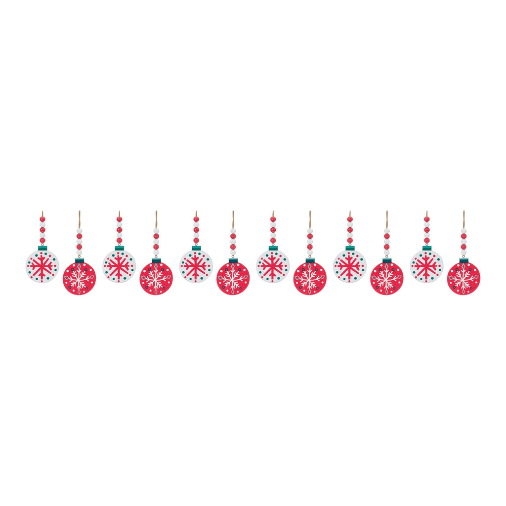 Wood Beaded Snowflake Ornament (Set of 12)