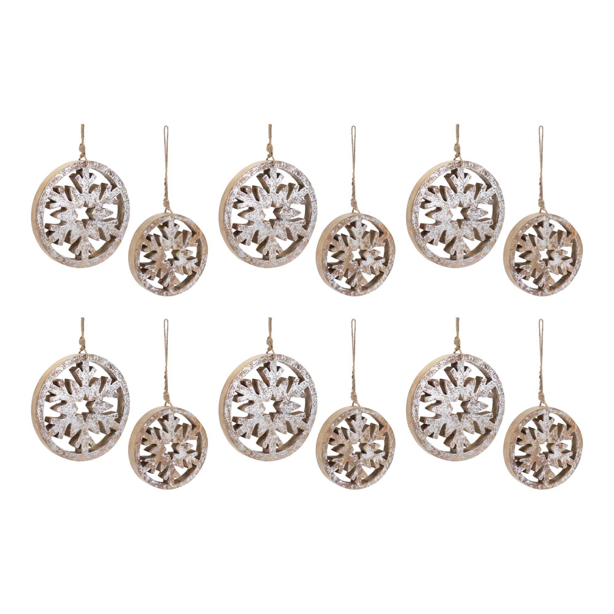 Wood Cut Out Snowflake Ornament (Set of 12)