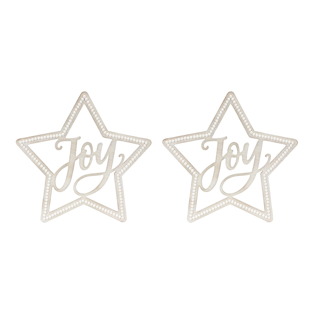 Beaded Wood Star with Joy Sentiment (Set of 2)