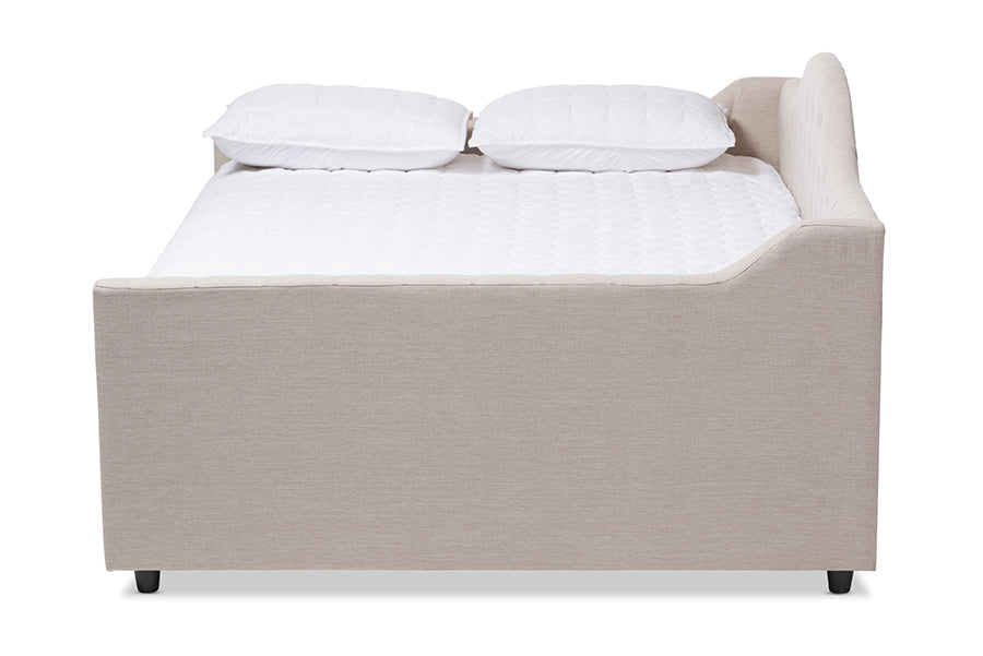 Baxton Studio Eliza Modern and Contemporary Light Beige Fabric Upholstered Full Size Daybed with Trundle