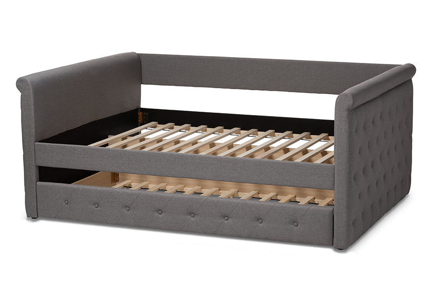 Baxton Studio Alena Modern and Contemporary Grey Fabric Upholstered Full Size Daybed with Trundle