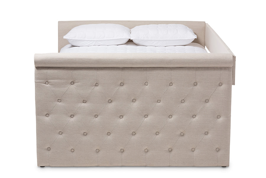 Baxton Studio Amaya Modern and Contemporary Light Beige Fabric Upholstered Queen Size Daybed