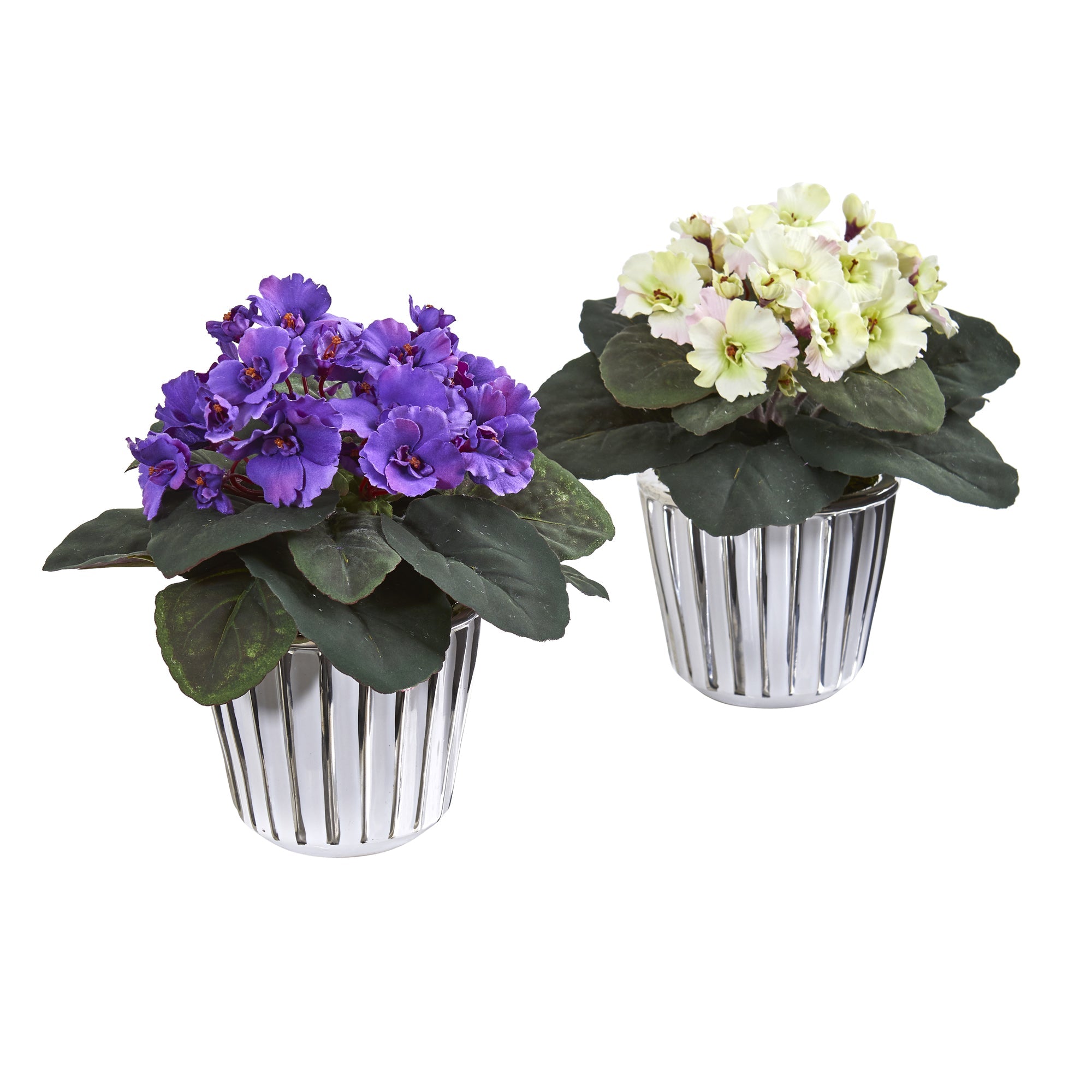 9" African Violet Artificial Plant in White Vase (Set of 2)