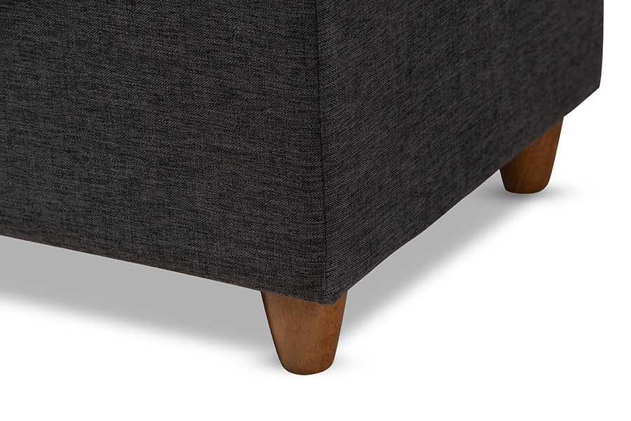 Baxton Studio Marlisa Mid-Century Modern Walnut Finished Wood and Dark Grey Fabric Upholstered Button Tufted Storage Ottoman Bench