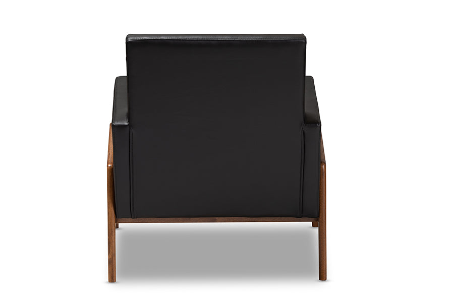Baxton Studio Perris Mid-Century Modern Black Faux Leather Upholstered Walnut Wood Lounge Chair