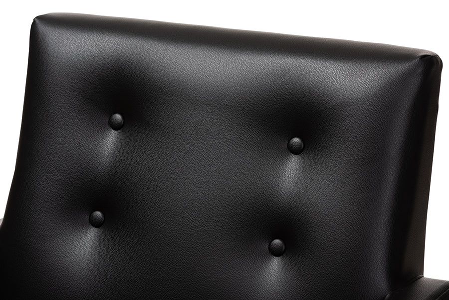 Baxton Studio Perris Mid-Century Modern Black Faux Leather Upholstered Walnut Wood Lounge Chair