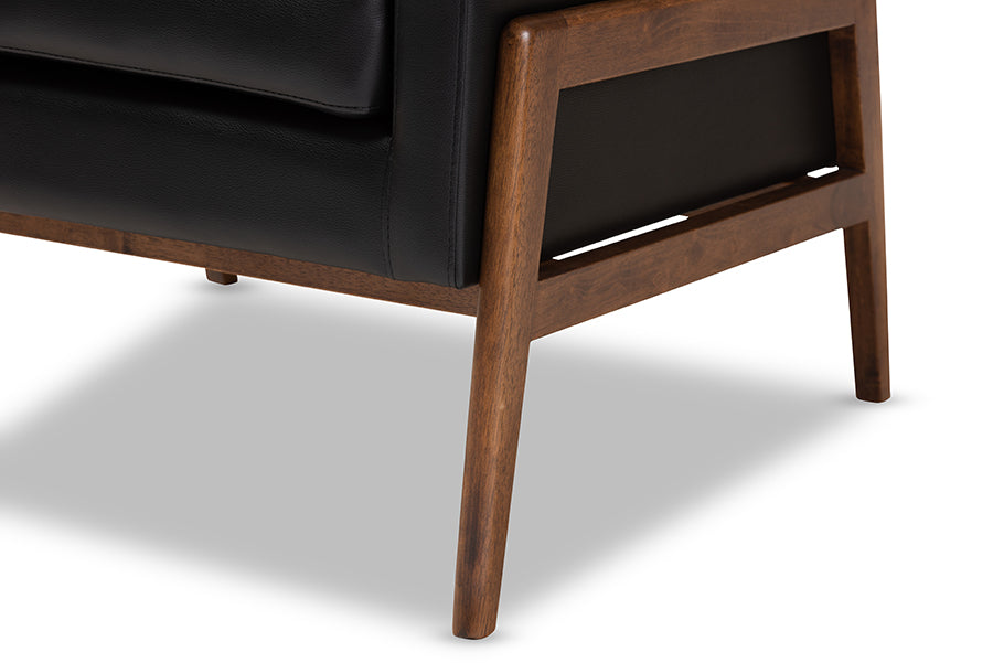 Baxton Studio Perris Mid-Century Modern Black Faux Leather Upholstered Walnut Wood Lounge Chair