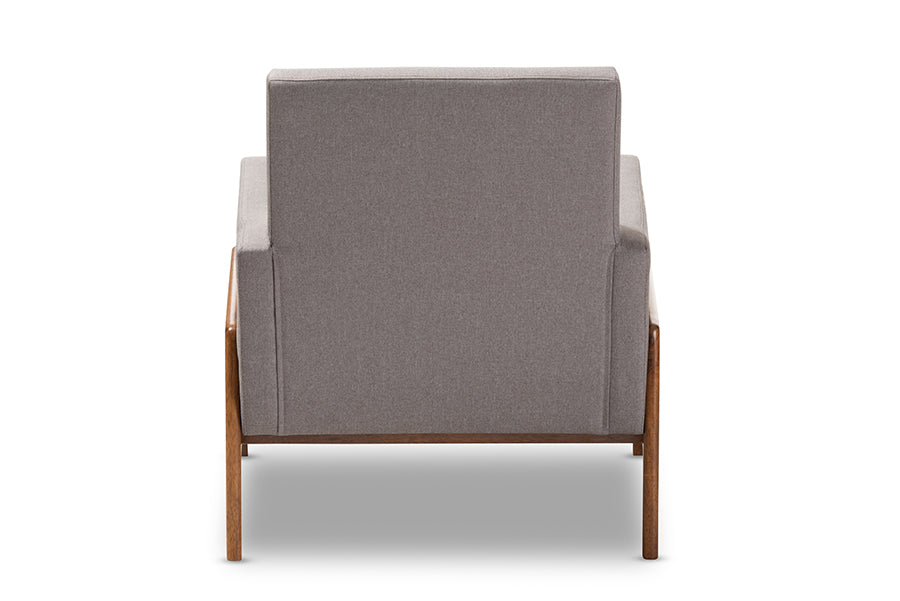 Baxton Studio Perris Mid-Century Modern Grey Fabric Upholstered Walnut Wood Lounge Chair