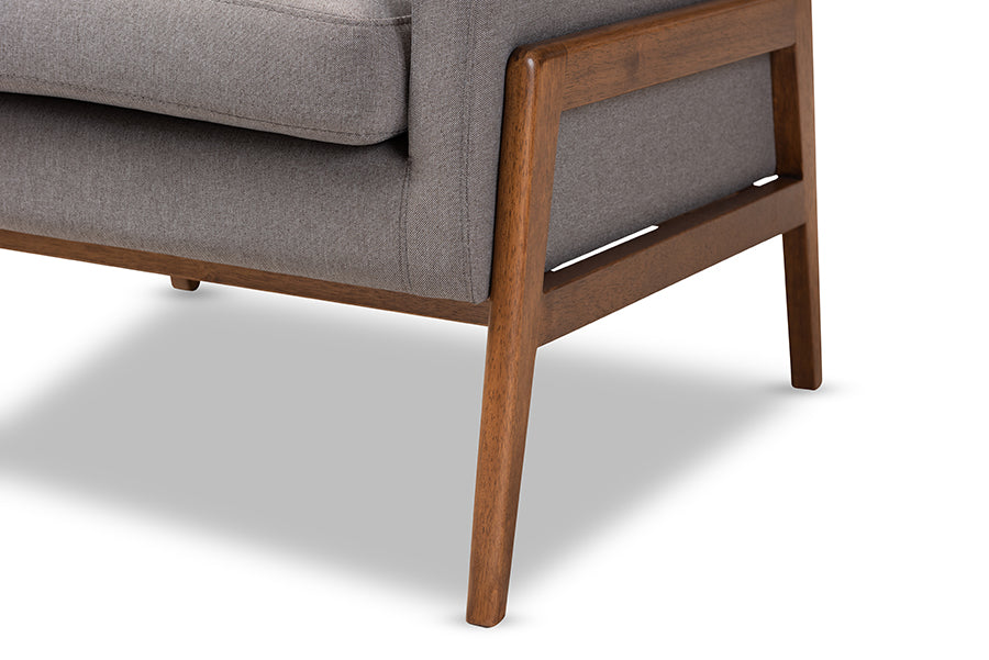 Baxton Studio Perris Mid-Century Modern Grey Fabric Upholstered Walnut Wood Lounge Chair