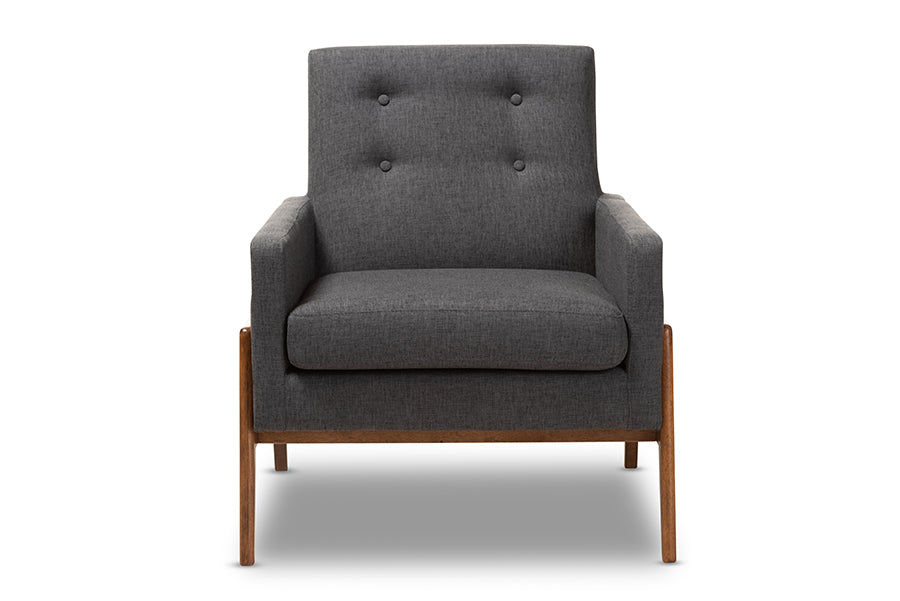 Baxton Studio Perris Mid-Century Modern Dark Grey Fabric Upholstered Walnut Wood Lounge Chair