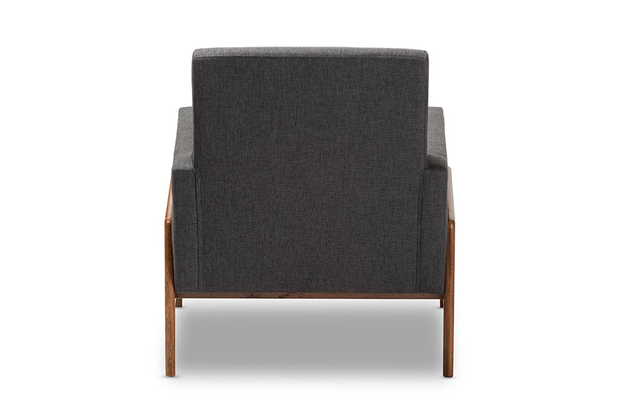 Baxton Studio Perris Mid-Century Modern Dark Grey Fabric Upholstered Walnut Wood Lounge Chair