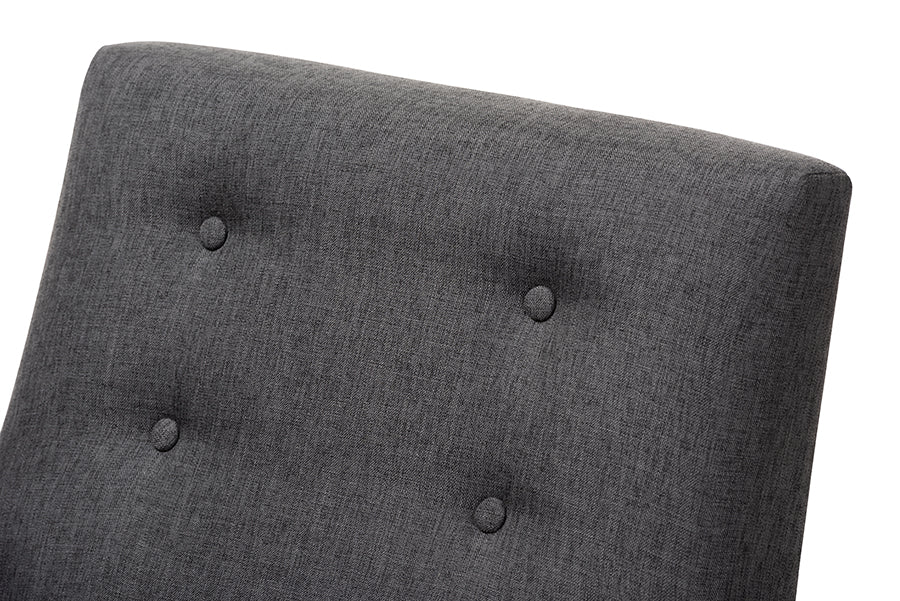 Baxton Studio Perris Mid-Century Modern Dark Grey Fabric Upholstered Walnut Wood Lounge Chair