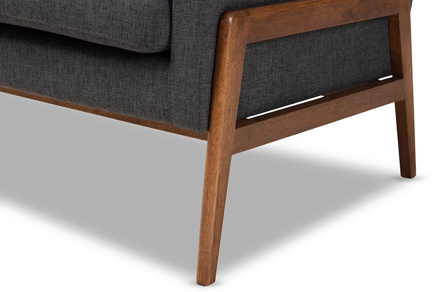 Baxton Studio Perris Mid-Century Modern Dark Grey Fabric Upholstered Walnut Wood Lounge Chair