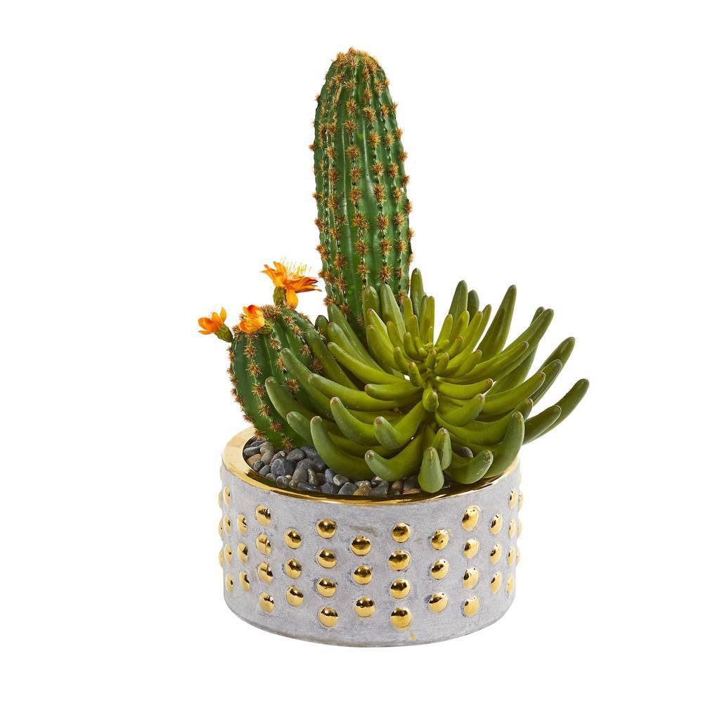13" Mixed Succulent and Cactus Artificial Plant in Decorative Planter