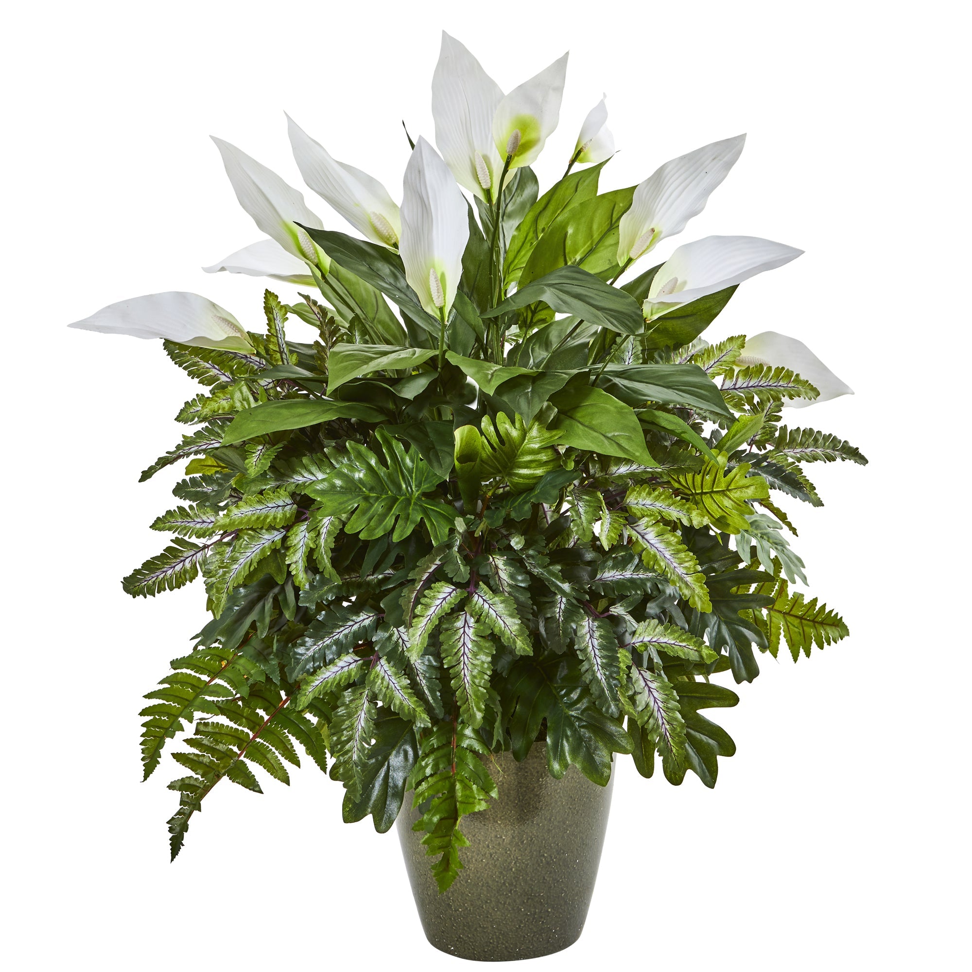 31" Mixed Spathiphyllum Artificial Plant in Green Planter