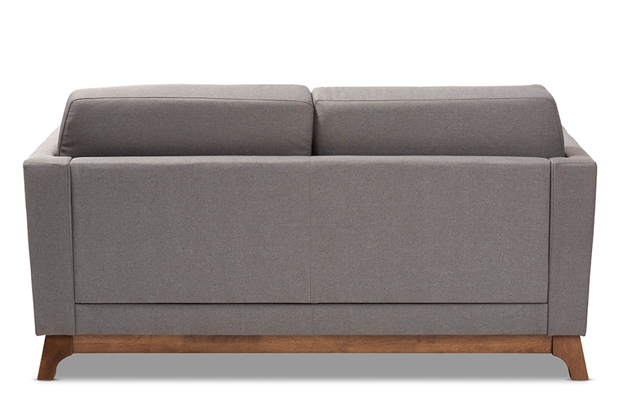 Baxton Studio Sava Mid-Century Modern Grey Fabric Upholstered Walnut Wood 2-Seater Loveseat