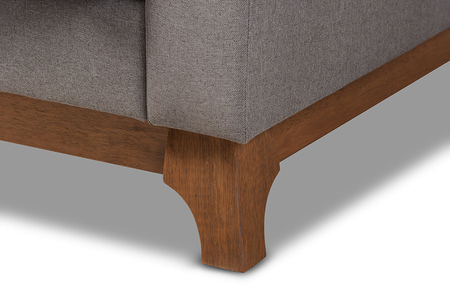 Baxton Studio Sava Mid-Century Modern Grey Fabric Upholstered Walnut Wood 2-Seater Loveseat