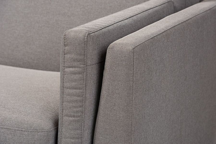 Baxton Studio Sava Mid-Century Modern Grey Fabric Upholstered Walnut Wood 3-Seater Sofa