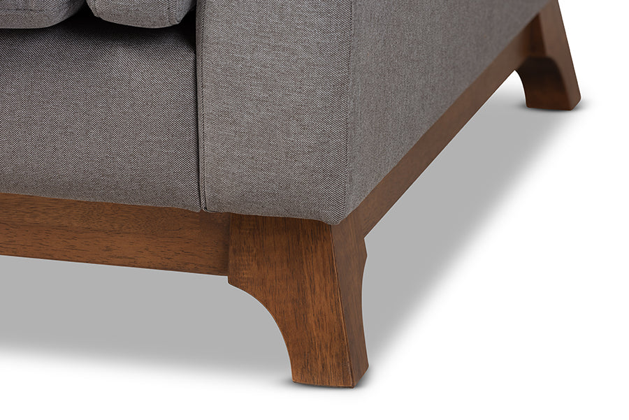 Baxton Studio Sava Mid-Century Modern Grey Fabric Upholstered Walnut Wood 3-Seater Sofa
