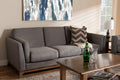 Baxton Studio Sava Mid-Century Modern Grey Fabric Upholstered Walnut Wood 3-Seater Sofa