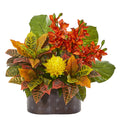 28" Cymbidium Orchid, Bromeliad, Croton and Pothos Artificial Plant
