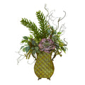 27" Succulent and Greens Artificial Plant in Metal Planter