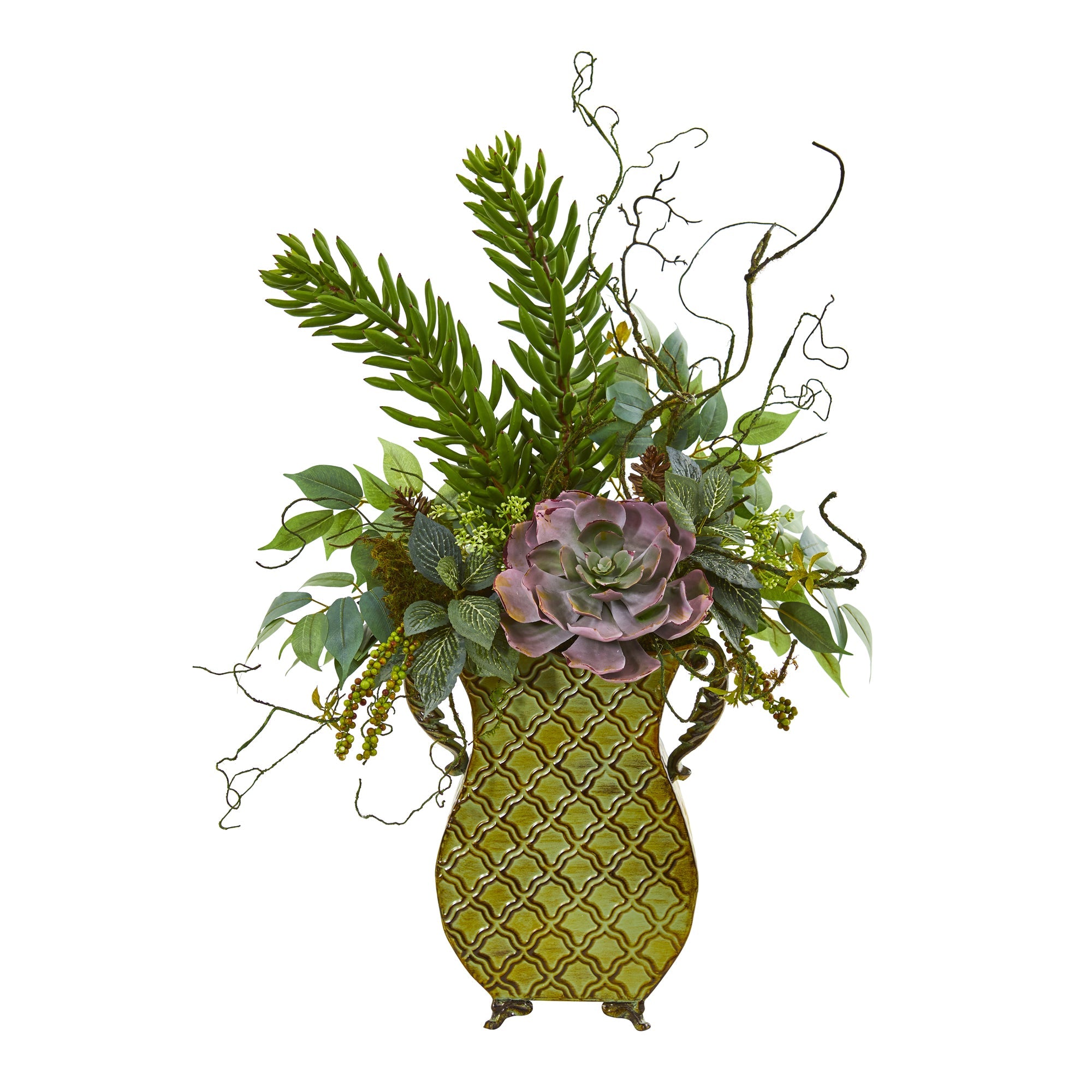 27" Succulent and Greens Artificial Plant in Metal Planter