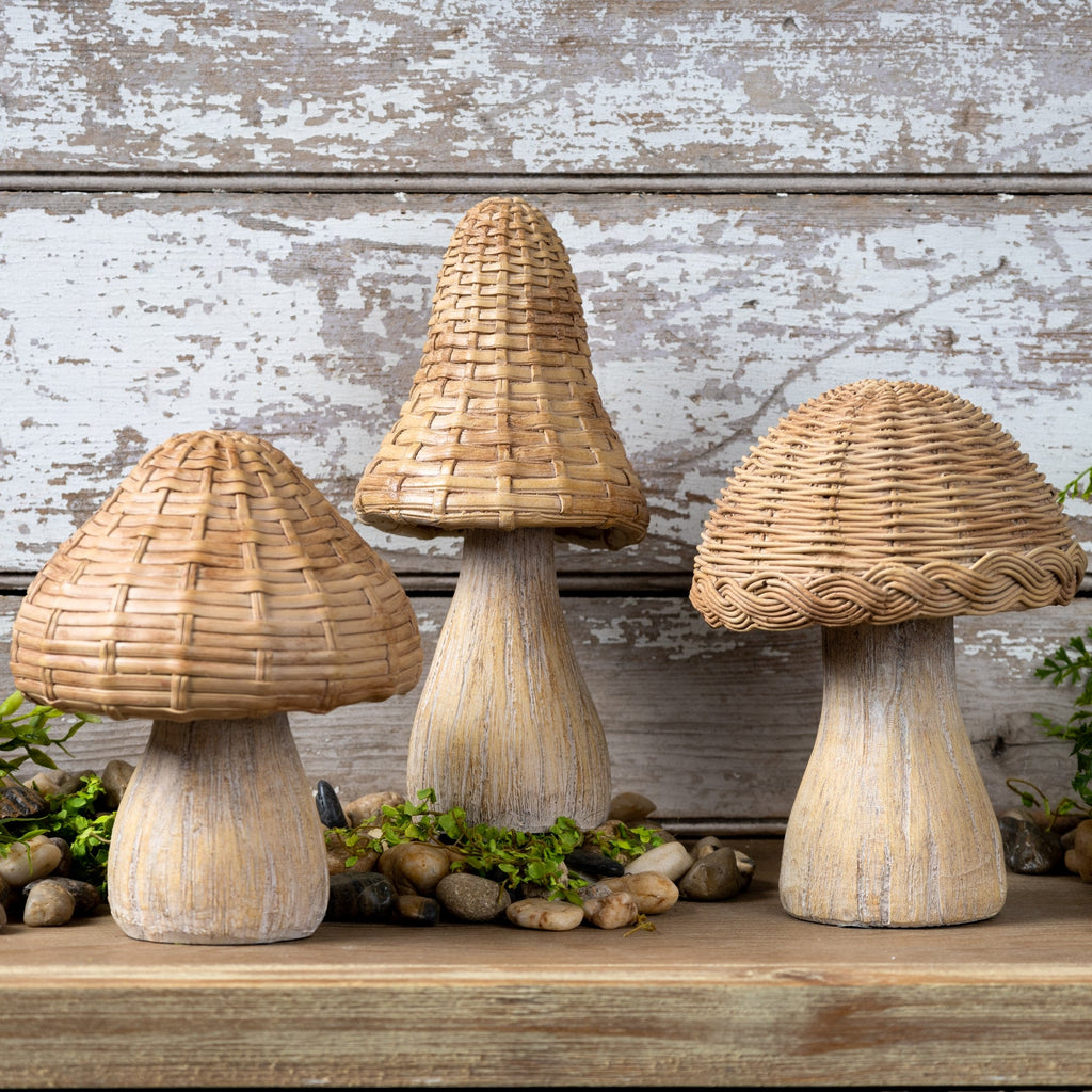 Wicker Mushroom DŽcor (Set of 3)