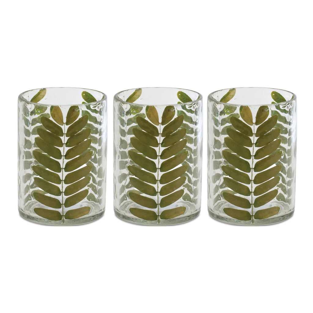Dried Leaf Glass Candle Holder (Set of 3)