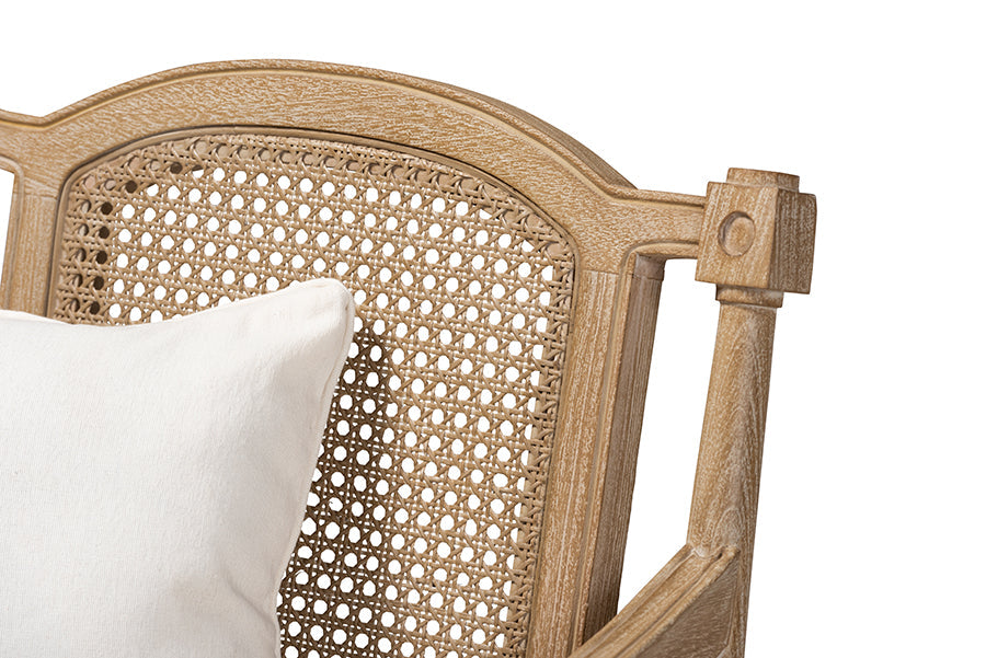Baxton Studio Clemence French Provincial Ivory Fabric Upholstered Whitewashed Wood Armchair
