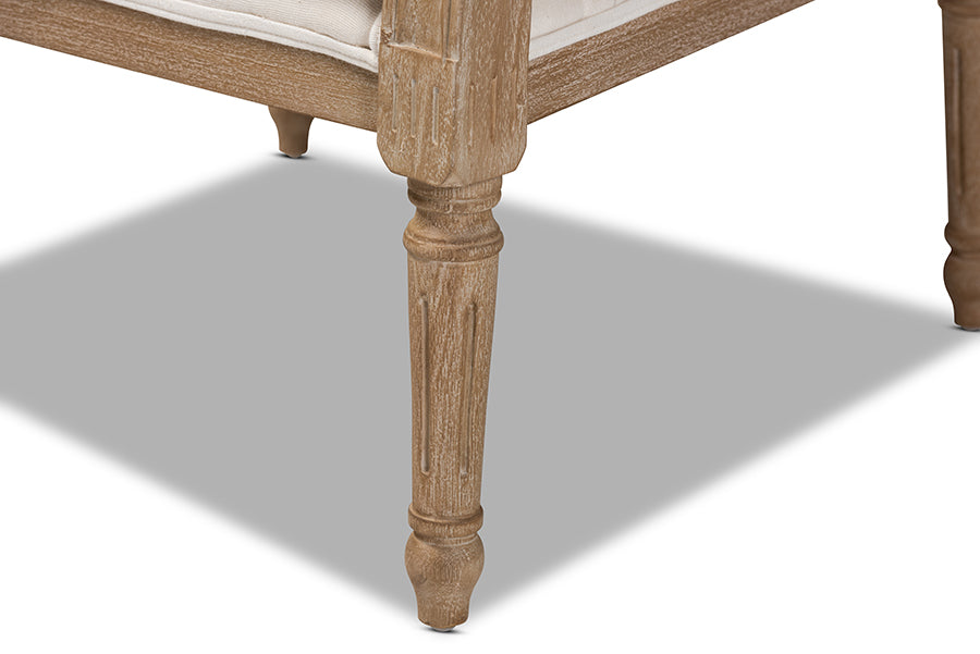 Baxton Studio Clemence French Provincial Ivory Fabric Upholstered Whitewashed Wood Armchair