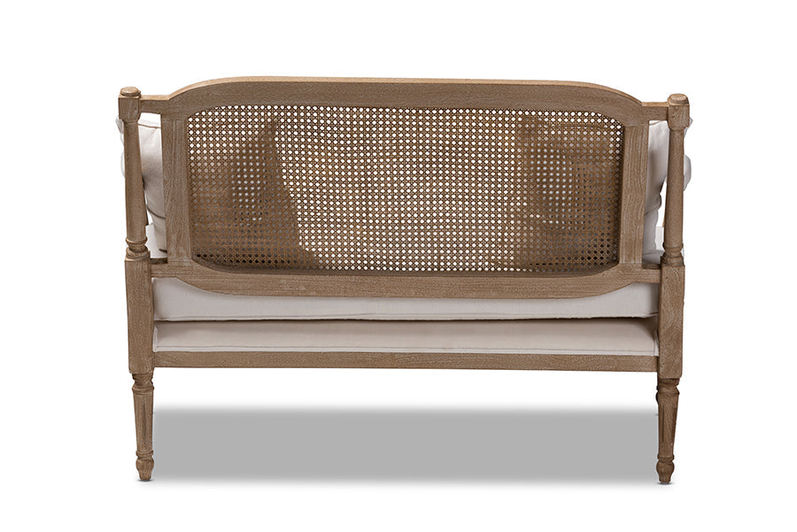 Baxton Studio Clemence French Provincial Ivory Fabric Upholstered Whitewashed Wood Loveseat