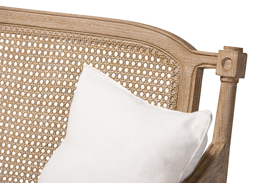 Baxton Studio Clemence French Provincial Ivory Fabric Upholstered Whitewashed Wood Loveseat