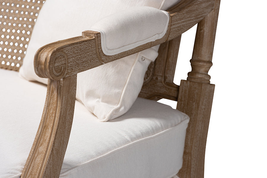 Baxton Studio Clemence French Provincial Ivory Fabric Upholstered Whitewashed Wood Loveseat