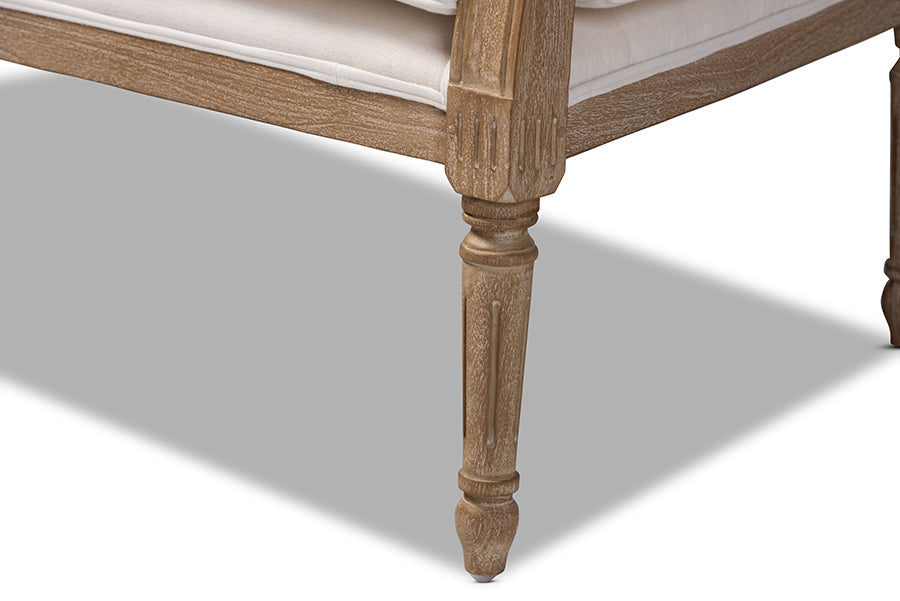 Baxton Studio Clemence French Provincial Ivory Fabric Upholstered Whitewashed Wood Loveseat