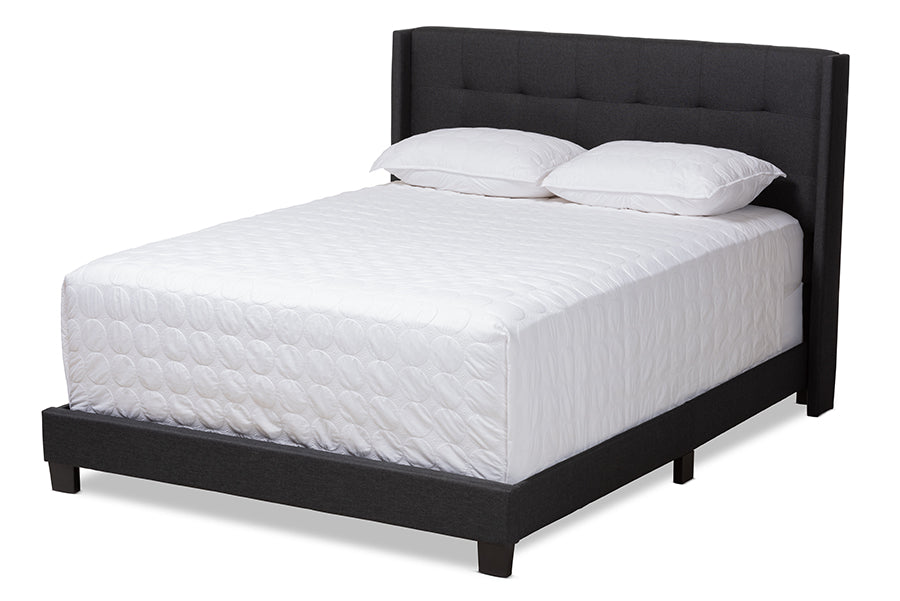 Baxton Studio Lisette Modern and Contemporary Charcoal Grey Fabric Upholstered Queen Size Bed