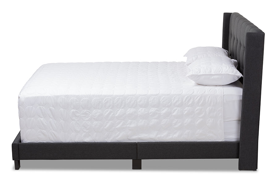 Baxton Studio Lisette Modern and Contemporary Charcoal Grey Fabric Upholstered Queen Size Bed
