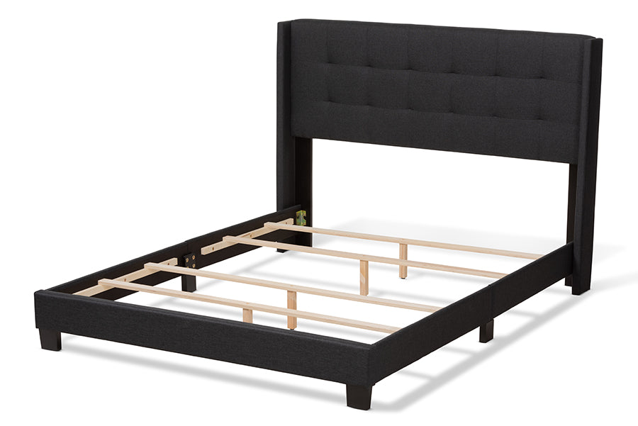 Baxton Studio Lisette Modern and Contemporary Charcoal Grey Fabric Upholstered Queen Size Bed