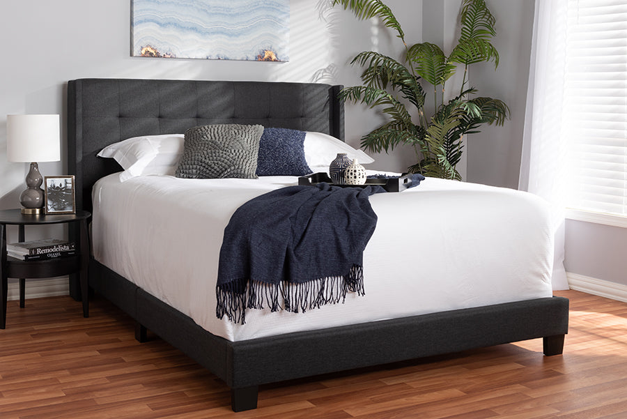 Baxton Studio Lisette Modern and Contemporary Charcoal Grey Fabric Upholstered Queen Size Bed