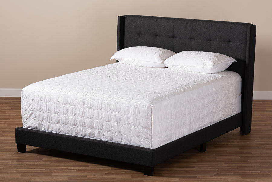 Baxton Studio Lisette Modern and Contemporary Charcoal Grey Fabric Upholstered Queen Size Bed