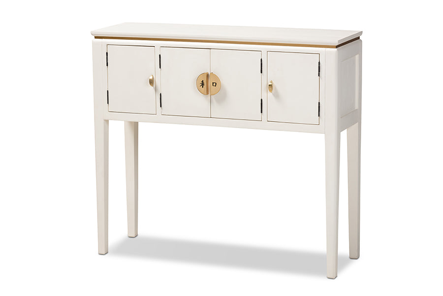 Baxton Studio Aiko Classic and Traditional Japanese-Inspired Off-White Finished 4-Door Wood Console Table