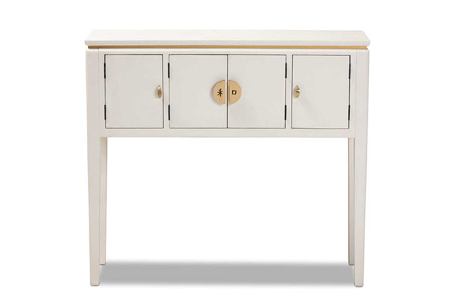 Baxton Studio Aiko Classic and Traditional Japanese-Inspired Off-White Finished 4-Door Wood Console Table